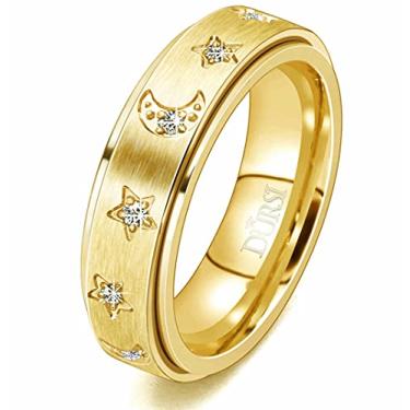 Imagem de DURSI Anel giratório Moon Star Fidget Anxiety Worry para mulheres e meninas aliança de compromisso de noivado de aço inoxidável com diamantes CZ prata ouro rosa 6 mm, 11, Metal, Zircônia cúbica