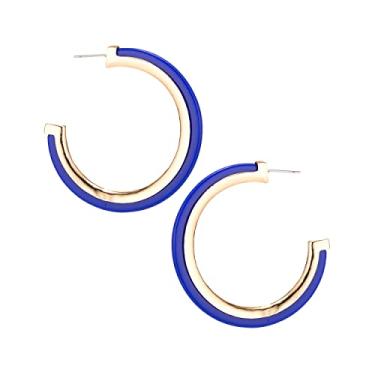 Imagem de Brincos de argola de acrílico e metal boêmio para mulheres - Brincos de argola de resina lucita de acetato - lindas cores - 50 mm de diâmetro - banhado a ouro 14K - leve - caixa de presente incluída,