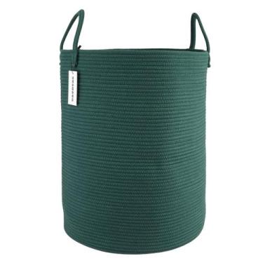 Imagem de Cesto de Roupa Suja XUANGUO - Corda de Algodão - Verde Escuro