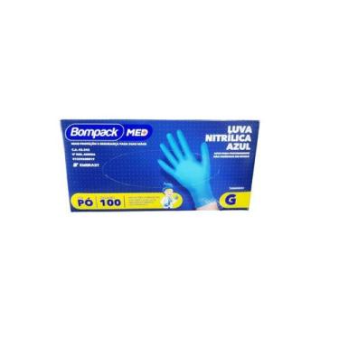 Imagem de Luva Nitrílica Azul Sem Pó G(9) C/ Anvisa 100 Unidades - Bompack