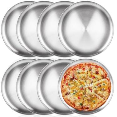 Imagem de AKOLAFE Pacote com 8 formas de pizza pessoais, 20 cm, conjunto de formas de pizza de aço inoxidável, pequenas, redondas, para forno, pratos de pizza de metal, travessa, assadeira, bandeja de pizza