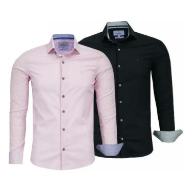 Imagem de Kit 2 Camisas Sociais Masculina Algodão Elastano Amil 1808, Kit 01 ros