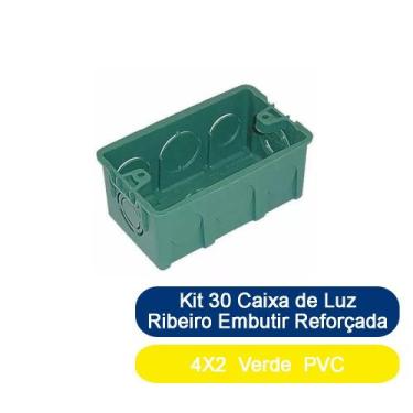 Imagem de Kit 30 Caixa de Luz Ribeiro Embutir Reforçada 4x2 Verde PVC