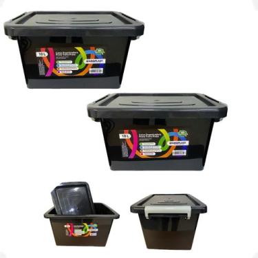 Imagem de Kit 2 Caixa Organizadora Multiuso Preta Com Trava 10 Litros - Arqplast