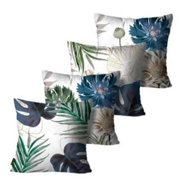 Imagem de Kit com 4 Capas de Almofadas Decorativas Floral Verde e Azul - 45x45 -