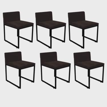Imagem de Kit 06 Cadeiraa De Jantar Escritório Recepção Lee Office Industrial Ferro Preto Corino Marrom - Ahz Móveis