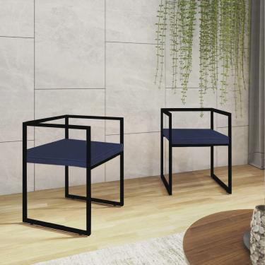 Imagem de Kit 02 Cadeira de Jantar Cubo Office Escritório Recepção Ferro Preto Corino Azul Marinho - Ahz Móveis