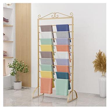 Imagem de HHHJQFAAT Extra Alto Independente Metal Lenço Suporte Xales Suporte Toalhas Organizador Calças Organizadores Prateleira de Papel de Embrulho, Lojas de Roupas (Cor: Ouro, Tamanho: 70 x 40 x 175 cm