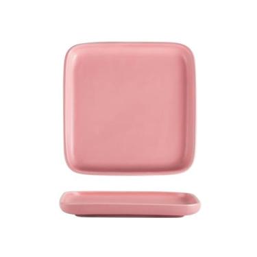 Imagem de Prato de carne ocidental para sushi dim sum hotel de cerâmica esmaltada - prato quadrado de 26,7 cm - rosa