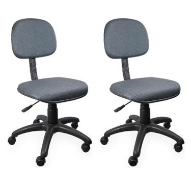 Imagem de Kit 2 Cadeiras Secretária Giratória de Escritório com Rodízios, Estofada em Tecido Ergonômico Cinza - Escritex
