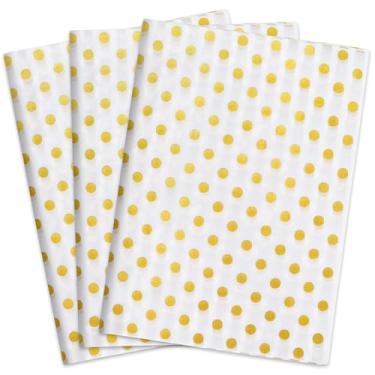 Imagem de MR FIVE 60 Folhas De Papel Seda Com Bolinhas Douradas, 35,5 Cm X 50,8 Cm, Para Sacolas Presente, Embalagens, Chá Bebê, Aniversários, Casamentos (Branco Dourado)