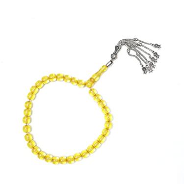 Imagem de Miçangas Muçulmanas DHIKR Pequenas 33 quilates Tasbih 9x8 mm em forma de barril acrílico âmbar Salat de oração muçulmana Tesbih Sibha Misbaha da Konya, 6 borlas Foxtail com pingentes de tulipa sem