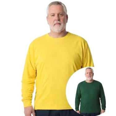 Imagem de Kit 2 Camisas Masculina Manga Longa Plus Size Malha Fria - Genérico, A