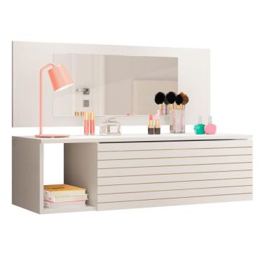 Imagem de Penteadeira Mesa de Maquiagem Joy Suspensa 01 Gaveta com Espelho Branco - Abmaza
