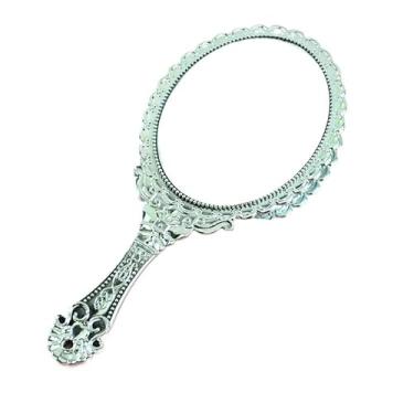 Imagem de Espelho De Mão Provençal Princesas Reto Para Maquiagem Grande(Prata,3)