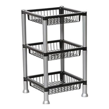 Imagem de Fruteira De Chão Cesto Organizador Multiuso 3 Andares Empilhável Cozinha Dispensa Frutas Legumes (PRETO)