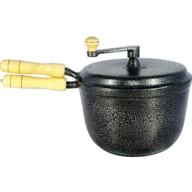 Imagem de Pipoqueira Alumínio Fundido Craqueada Cabo Madeira Preta N24