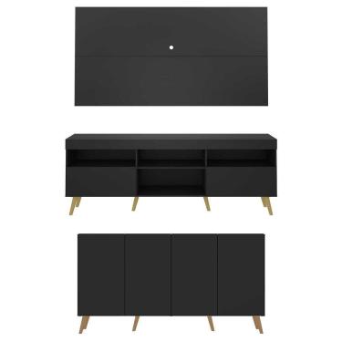 Imagem de Conjunto Sala De Estar Rack/painel Tv/aparador Multimóveis Sofia Preto/natural