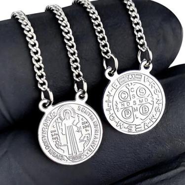 Imagem de Colar Escapulário de Aço Inox Prata São Bento Inoxidável 316L Masculin