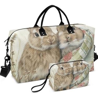 Imagem de Wolves Howling Moon Night Duffel Bags para viagem conjunto de 2 bolsas de higiene pessoal, bolsa feminina pequena bolsa de mão, Arte de Spring Bunnies, Clássico