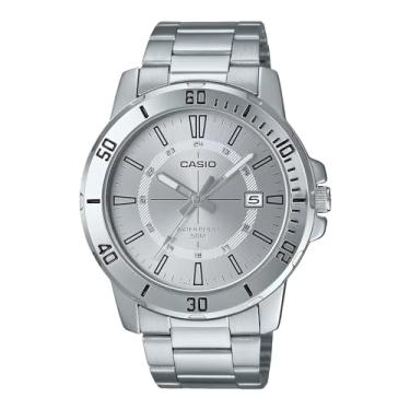 Imagem de Casio MTP-VD01D-7CV Relógio masculino Enticer de aço inoxidável 24 horas com mostrador prateado casual analógico esportivo, prata-analógico, Casual
