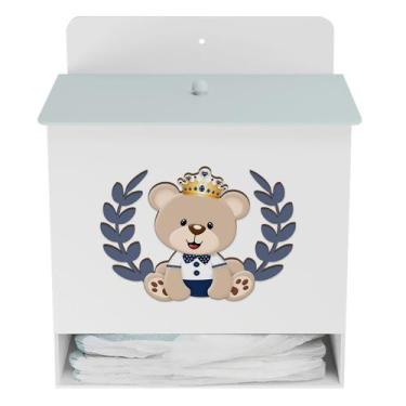 Imagem de Porta Fralda Kit Higiene MDF Infantil Urso Coroa Menino - Neném na Nuv