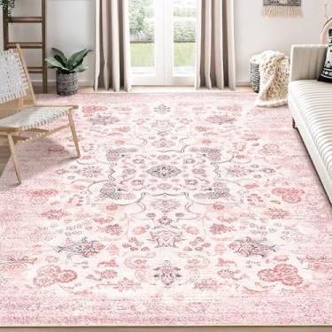 Imagem de Castage Tapetes de área 20 x 25 laváveis, tapete rosa para sala de estar, quarto, sala de jantar, grande, boêmio, vintage, envelhecido, casa de fazenda, antiderrapante, cinza blush floral