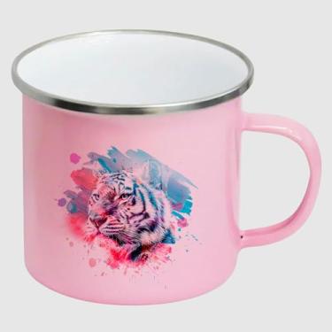 Imagem de Caneca de Inox Esmaltada Rosa Premium - TIGRE AQUARELA AZUL ROSA