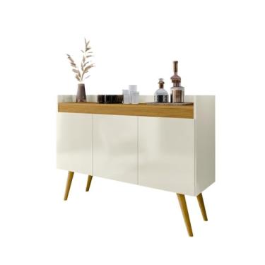 Imagem de Aparador Buffet 3 Portas Prateleira Interna Gold Cantinho do Café Decoração Sala Janta Estar Cozinha(Off White)