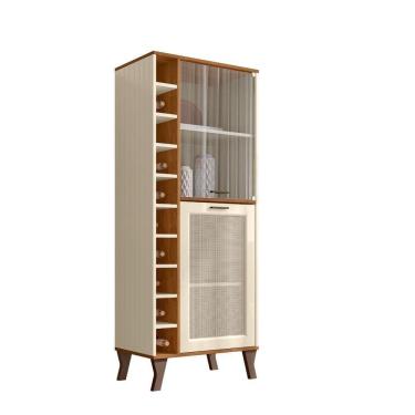 Imagem de Cristaleira Com Adega Em Mdf Porta De Vidro 10 Nichos Life Cor:nature / Off White