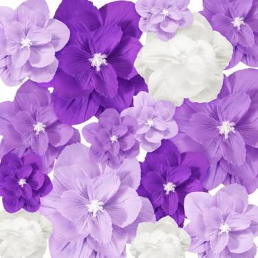 Imagem de Humyoun Flores de papel artificiais gigantes, decorações de flores para casamento, formatura, chá de panela, aniversário, mesa de fundo de parede artesanal, artigos de festa (gradiente roxo, 18 peças)