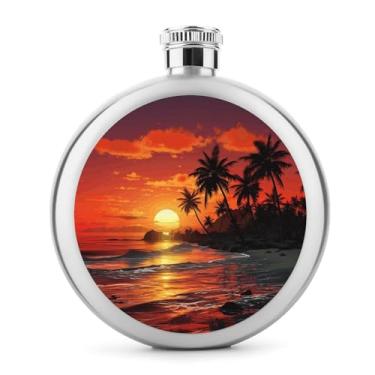 Imagem de Cantil de aço inoxidável, impressão do pôr do sol tropical, clássico, cantil, cantil, garrafa de viagem, garrafa de metal portátil