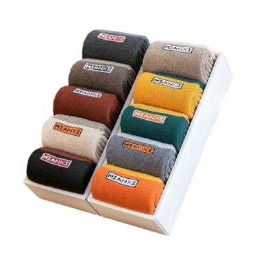 Imagem de chanstore 5 pares - Meias longas grossas de cano médio para casais de cores sólidas para outono e inverno - Meias de laço [Versão em inglês]