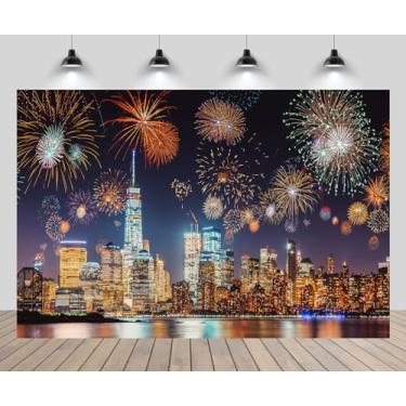 Imagem de CHNYWORK 2,7 x 1,8 m, horizonte da cidade de Nova York, arranha-céus, horizonte da cidade, NYC, noite, colorido, fogos de artifício, rio, fundo, viagem, EUA, Feliz Ano Novo, faixa de decoração de