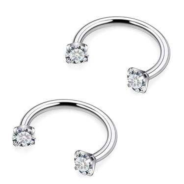 Imagem de Vqoxaggi Anel de nariz em ferradura de aço cirúrgico duplo piercing de nariz 16 g anéis de lábio de septo zircônia cúbica Daith piercing joia para mulheres diâmetro interno 8 mm-10 mm, Metal Cristal