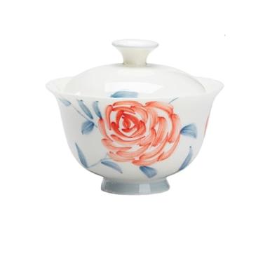 Imagem de Conjunto de chá de gongfu pintado à mão boutique – rosa romântica em porcelana branca pura, inclui mini bule, Gaiwan, xícaras de chá e bandeja de chá, conjunto de cerimônia de chá, conjunto de chá