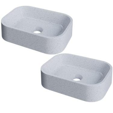 Imagem de Kit 02 Cubas De Apoio Retangular Para Banheiro Lavabo C01 Br37w Branco Granit Matte - Lyam