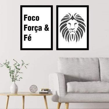 Imagem de Kit 2 Quadros Foco, Força E Fé - Leão 24X18Cm