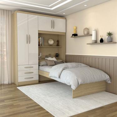 Imagem de Guarda-Roupa Solteiro Collonia 4 Portas 3 Gavetas Castanho/Off White - Panorama Móveis