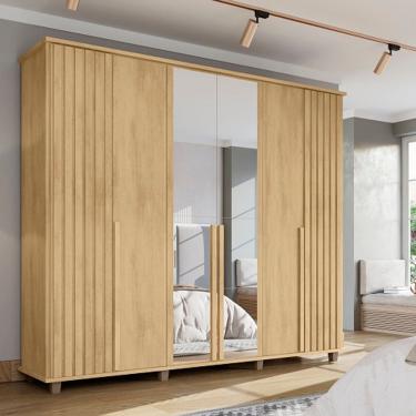 Imagem de Guarda Roupa Com Espelho Ripado França 6 Portas Cinamomo – RV Móveis