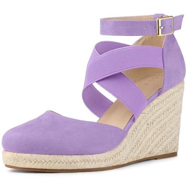 Imagem de Allegra K Sandália feminina espadrille plataforma fechada salto cunha, Roxa, 37