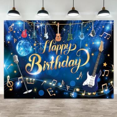 Imagem de ASDCXZ 2,4 x 1,8 m, cenário de aniversário, tema musical, fotografia, guitarras douradas, azul, bola de discoteca, microfone, decorações de festa, celebração, fundo de palco, adultos, crianças