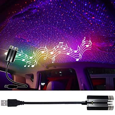 Imagem de Projetor USB Star Night Lights, LEDCARE Sound Ativado 3 Modos 2 em 1 Interior Luzes de Teto do Carro, Decorações de LED para Carro Romântico Portátil Ajustável para Carro, Teto, Quarto (Vermelho/Roxo)