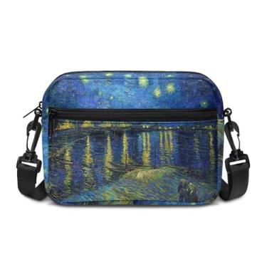 Imagem de Jolamirel Bolsas transversais femininas Vincent Van Gogh Art Bolsa transversal, pintura Claude Monet bolsa de ombro pequena para câmera, Noite estrelada sobre o Ródano
