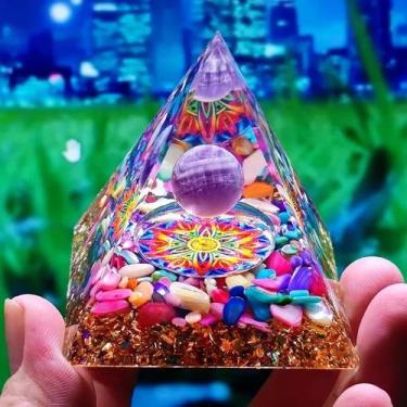 Imagem de Pirâmide De Orgônio De Ametista E Peridoto, Cristal De Cura Com Energi