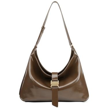 Imagem de LA FESTIN Bolsa Hobo de couro dividida para mulheres, bolsa transversal despojada com alça ajustável, bolsa grande espaçosa para viagens, MOCHA MARROM