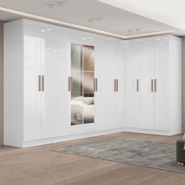 Imagem de Guarda-Roupa Casal Modulado Paris 11 Portas 4 Gavetas com Espelho Branco - Maxel