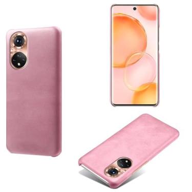 Imagem de Capa para Honor 50,Proteção contra quedas,Casca de volta de cor sólida simples,Design de couro de imitação de plástico-Pink