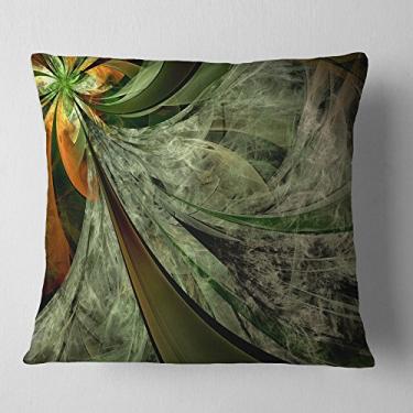 Imagem de Designart Green and Yellow Glossy Fractal Flower Throw Living room, Sofá, Almofada de Alta Qualidade + Capa de Almofada Estampada em ambos os lados 40,64 x 40,64 cm