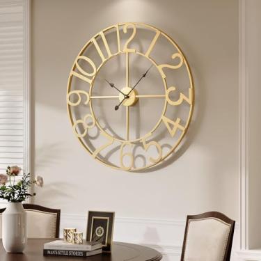 Imagem de Relógio de parede extragrande de ouro de 91 cm operado por bateria, relógios dourados decorativos silenciosos sem tique-taque para sala de estar cozinha decoração de cornija, relógio moderno redondo